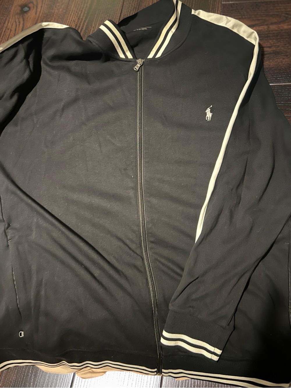 Ralph Lauren Black Track Jacket with Cream Trim and Pony Logo